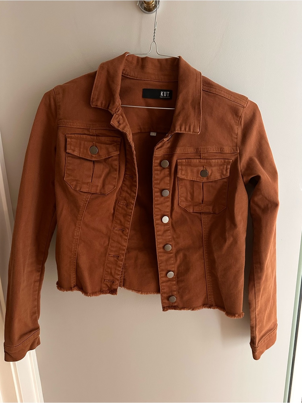 Kut from the Kloth Women's Rust Orange Cropped Denim Jacket